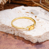 Round & Oval Cut Citrine Ring Timeless Three Stones Wedding Band